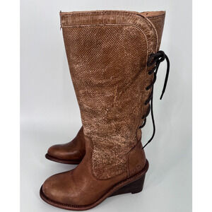 BED STU Cobbler Series Back Lace Tall Boots Caramel Lux Brown Women's 6.5 US